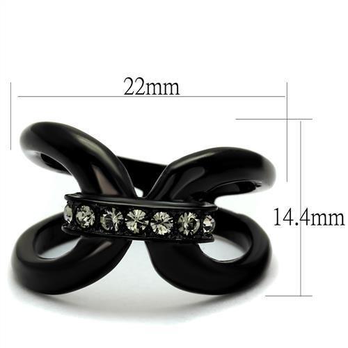 TK2098 - IP Black(Ion Plating) Stainless Steel Ring with Top Grade Crystal  in Black Diamond-1