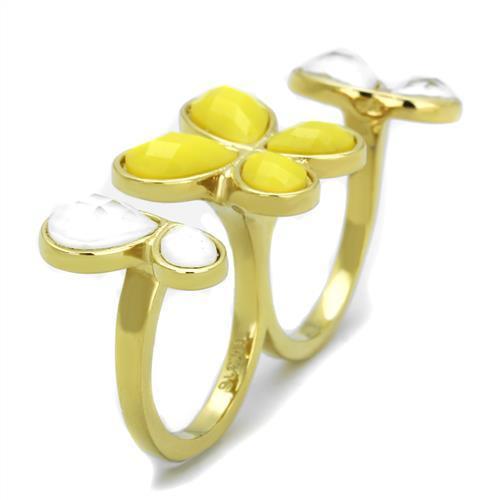 TK2101 - IP Gold(Ion Plating) Stainless Steel Ring with Synthetic Synthetic Stone in Citrine Yellow-3