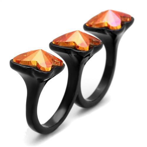 TK2102 - IP Black(Ion Plating) Stainless Steel Ring with Top Grade Crystal  in Rose-3