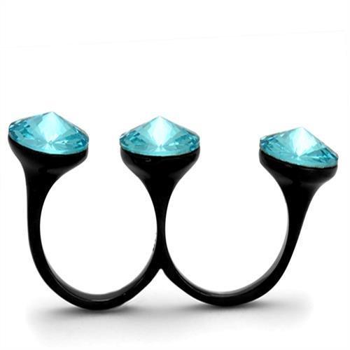 TK2103 - IP Black(Ion Plating) Stainless Steel Ring with Top Grade Crystal  in Sea Blue-2