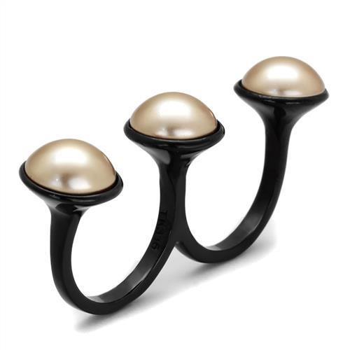 TK2104 - IP Black(Ion Plating) Stainless Steel Ring with Synthetic Pearl in Metallic Light Gold-3