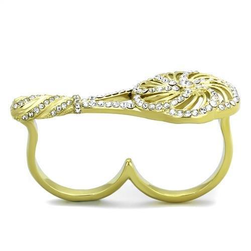 TK2107 - IP Gold(Ion Plating) Stainless Steel Ring with Top Grade Crystal  in Clear-2