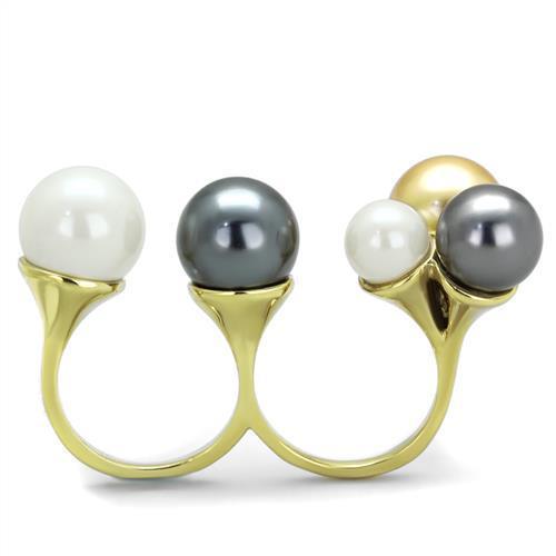 TK2108 - IP Gold(Ion Plating) Stainless Steel Ring with Synthetic Pearl in Multi Color-2