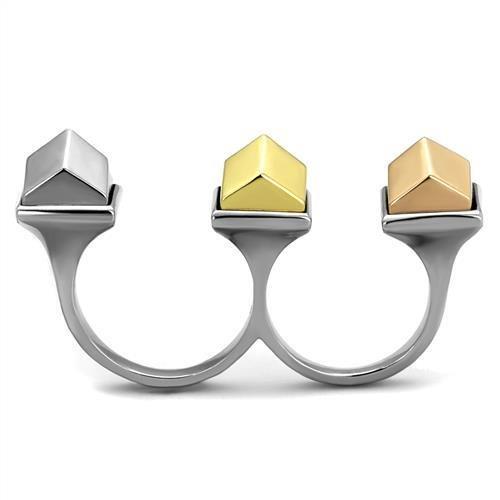 TK2109 - Three Tone (IP Gold & IP Rose Gold & High Polished) Stainless Steel Ring with No Stone-2