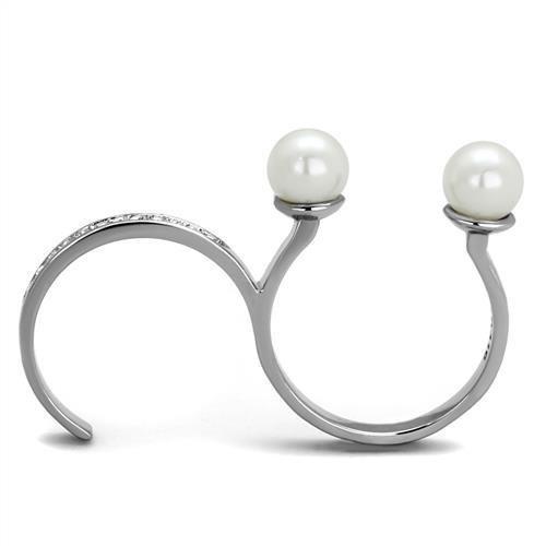 TK2110 - High polished (no plating) Stainless Steel Ring with Synthetic Pearl in White-2