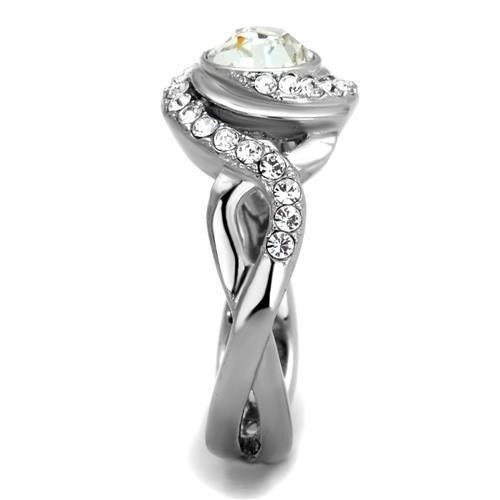 TK2111 - High polished (no plating) Stainless Steel Ring with Top Grade Crystal  in Clear-3