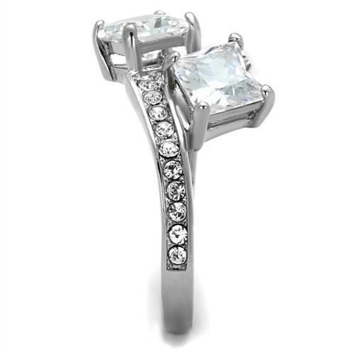 TK2113 - High polished (no plating) Stainless Steel Ring with AAA Grade CZ  in Clear-3