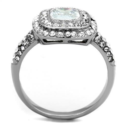 TK2114 - High polished (no plating) Stainless Steel Ring with AAA Grade CZ  in Clear-2