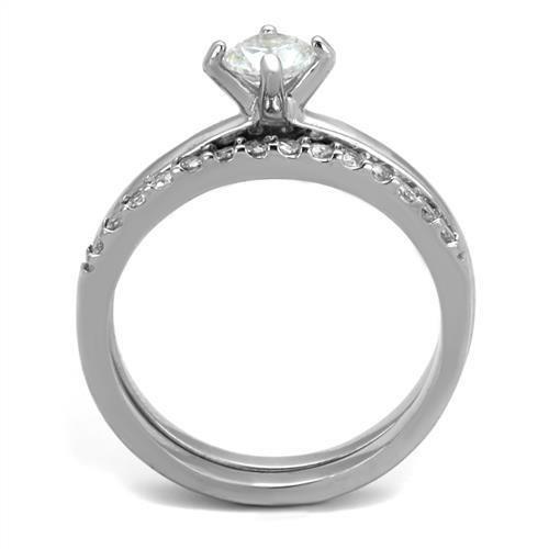 TK2115 - High polished (no plating) Stainless Steel Ring with AAA Grade CZ  in Clear-2