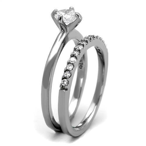 TK2115 - High polished (no plating) Stainless Steel Ring with AAA Grade CZ  in Clear-3