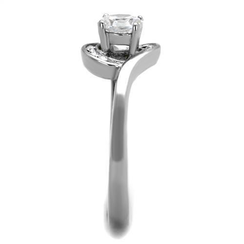 TK2116 - High polished (no plating) Stainless Steel Ring with AAA Grade CZ  in Clear-3