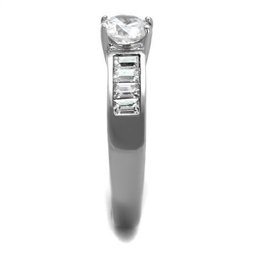 TK2117 - High polished (no plating) Stainless Steel Ring with AAA Grade CZ  in Clear-3