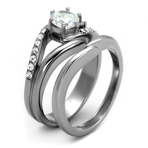 TK2118 - High polished (no plating) Stainless Steel Ring with AAA Grade CZ  in Clear-3