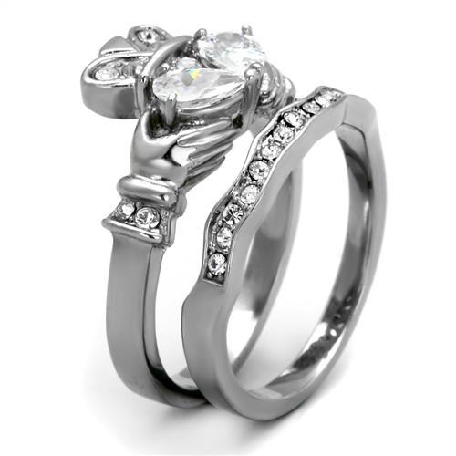 TK2119 - High polished (no plating) Stainless Steel Ring with AAA Grade CZ  in Clear-3