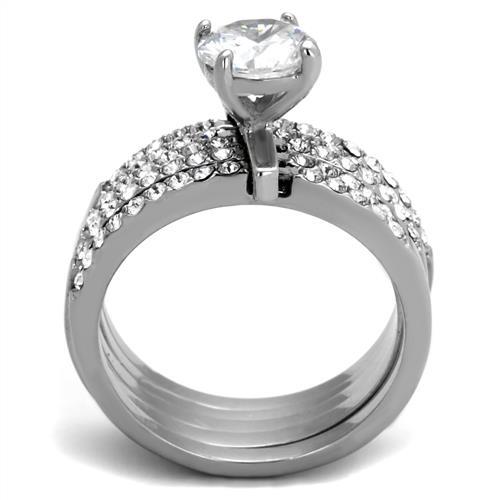 TK2120 - High polished (no plating) Stainless Steel Ring with AAA Grade CZ  in Clear-2