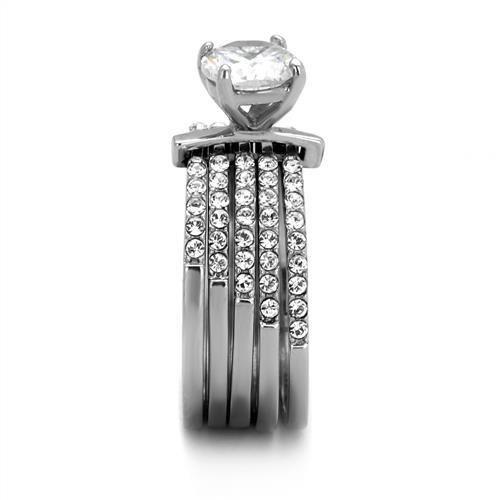 TK2120 - High polished (no plating) Stainless Steel Ring with AAA Grade CZ  in Clear-3