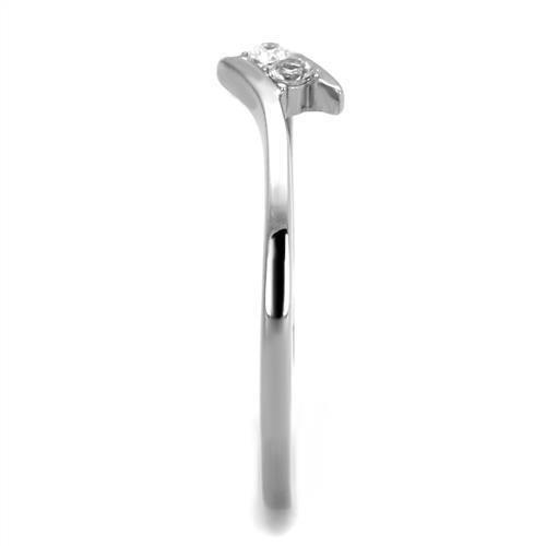 TK2121 - High polished (no plating) Stainless Steel Ring with AAA Grade CZ  in Clear-3