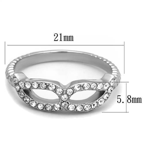 TK2122 - High polished (no plating) Stainless Steel Ring with Top Grade Crystal  in Clear-1