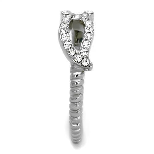 TK2122 - High polished (no plating) Stainless Steel Ring with Top Grade Crystal  in Clear-3