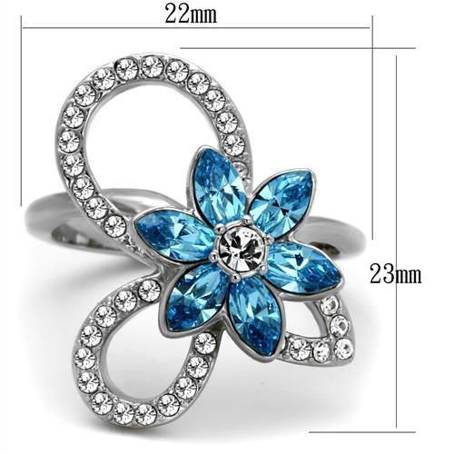 TK2123 - High polished (no plating) Stainless Steel Ring with Top Grade Crystal  in Sea Blue-1