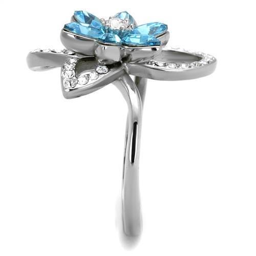 TK2123 - High polished (no plating) Stainless Steel Ring with Top Grade Crystal  in Sea Blue-3