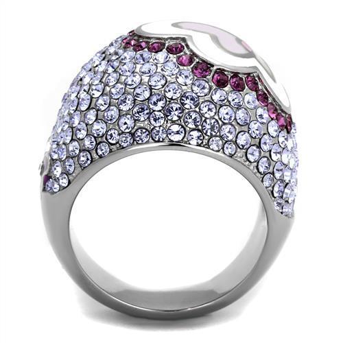 TK2125 - High polished (no plating) Stainless Steel Ring with Top Grade Crystal  in Multi Color-2