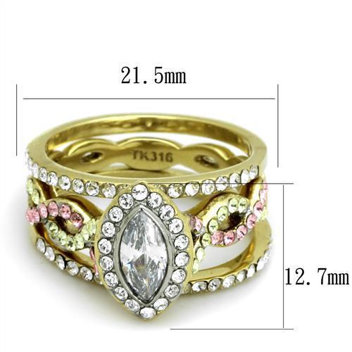 TK2129 - Two-Tone IP Gold (Ion Plating) Stainless Steel Ring with AAA Grade CZ  in Clear-1