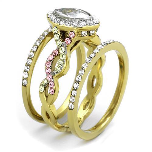 TK2129 - Two-Tone IP Gold (Ion Plating) Stainless Steel Ring with AAA Grade CZ  in Clear-3