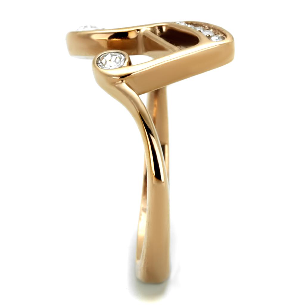 TK2130 - IP Rose Gold(Ion Plating) Stainless Steel Ring with Top Grade Crystal  in Clear-3