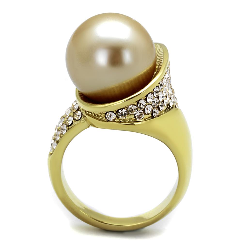 TK2131 - IP Gold(Ion Plating) Stainless Steel Ring with Synthetic Pearl in Champagne-3