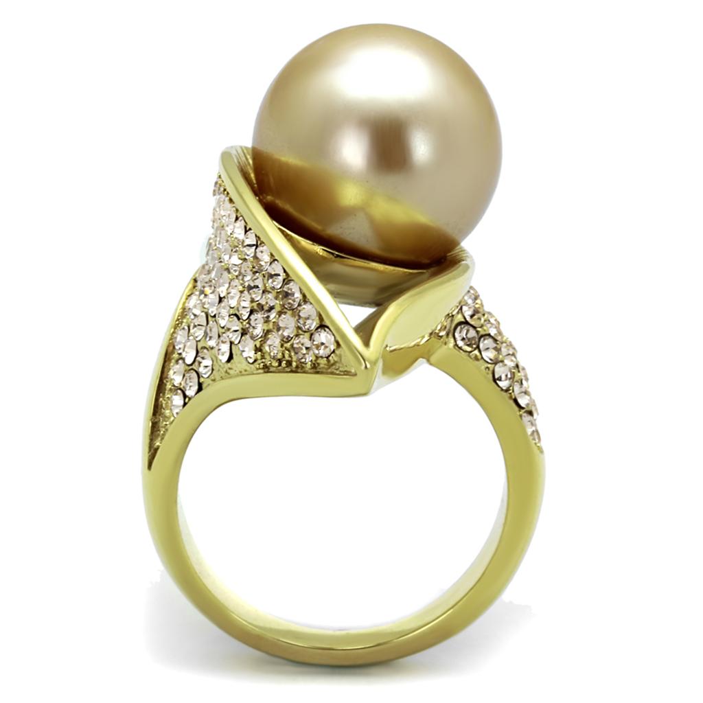 TK2131 - IP Gold(Ion Plating) Stainless Steel Ring with Synthetic Pearl in Champagne-2