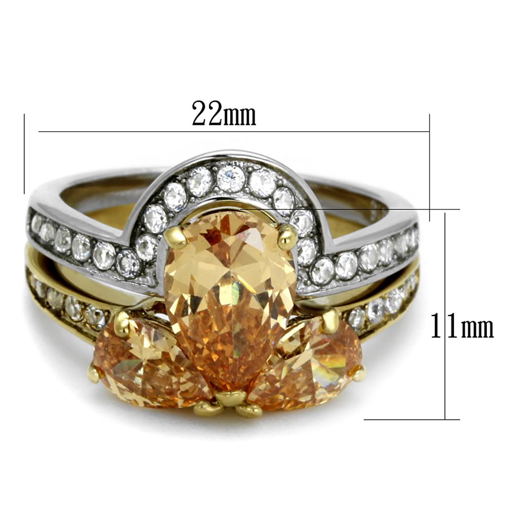 TK2132 - Two-Tone IP Gold (Ion Plating) Stainless Steel Ring with AAA Grade CZ  in Champagne-1