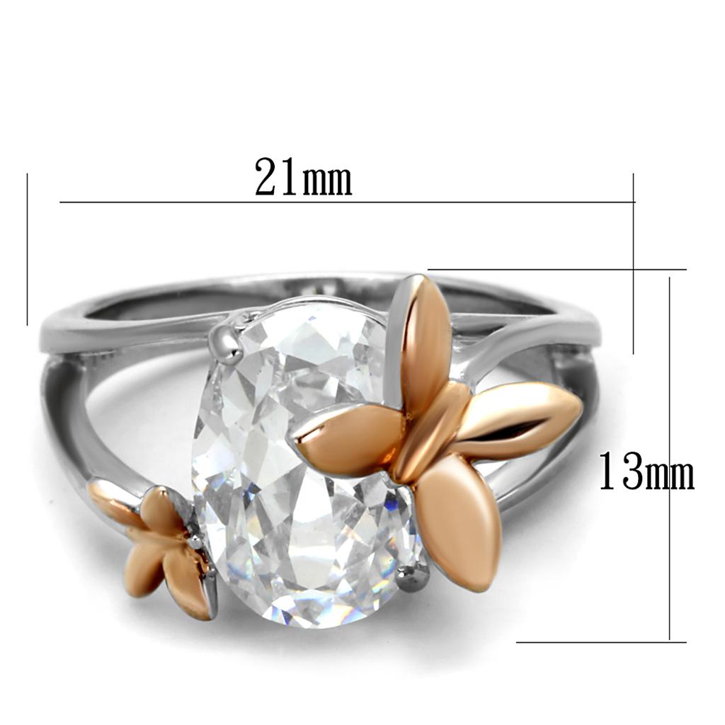 TK2135 - Two-Tone IP Rose Gold Stainless Steel Ring with AAA Grade CZ  in Clear-1