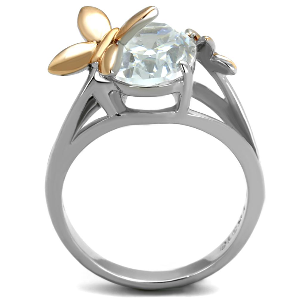 TK2135 - Two-Tone IP Rose Gold Stainless Steel Ring with AAA Grade CZ  in Clear-2