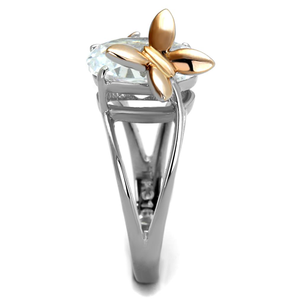 TK2135 - Two-Tone IP Rose Gold Stainless Steel Ring with AAA Grade CZ  in Clear-3