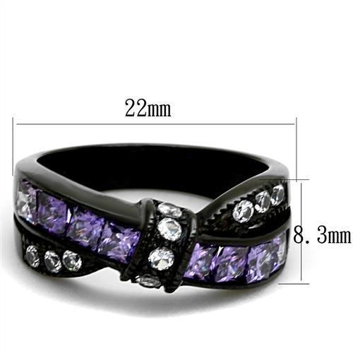 TK2140 - IP Black(Ion Plating) Stainless Steel Ring with AAA Grade CZ  in Amethyst-1