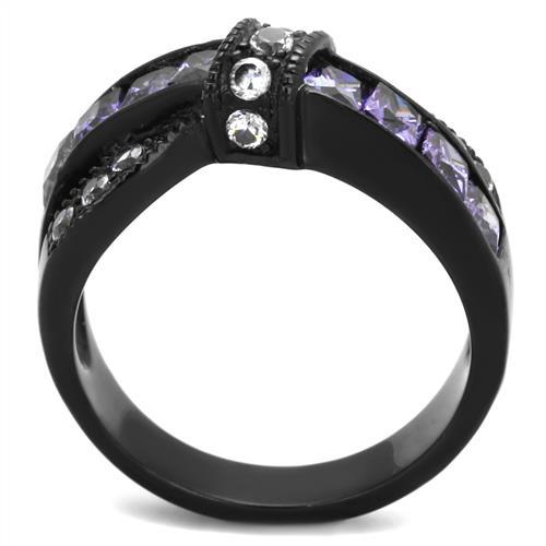 TK2140 - IP Black(Ion Plating) Stainless Steel Ring with AAA Grade CZ  in Amethyst-2