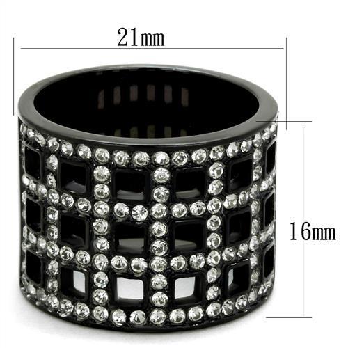 TK2155 - IP Black(Ion Plating) Stainless Steel Ring with Top Grade Crystal  in Black Diamond-1