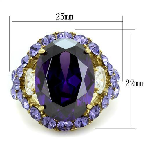 TK2160 - IP Gold(Ion Plating) Stainless Steel Ring with AAA Grade CZ  in Amethyst-1