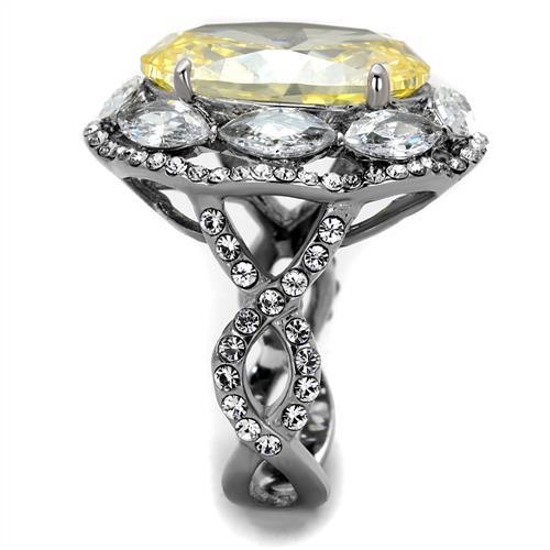TK2162 - High polished (no plating) Stainless Steel Ring with AAA Grade CZ  in Citrine Yellow-3
