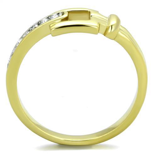 TK2164 - Two-Tone IP Gold (Ion Plating) Stainless Steel Ring with Top Grade Crystal  in Clear-2