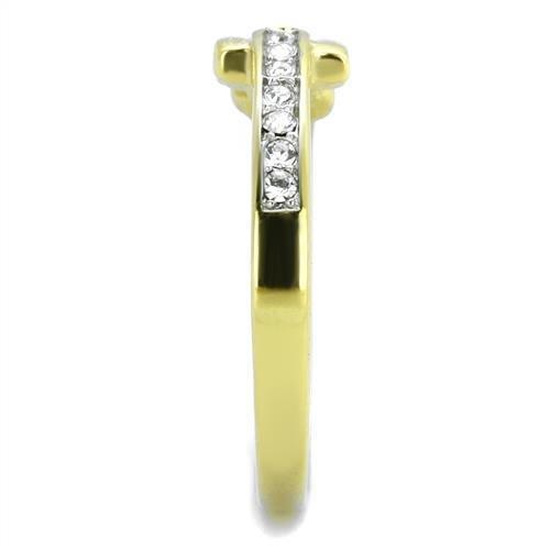 TK2164 - Two-Tone IP Gold (Ion Plating) Stainless Steel Ring with Top Grade Crystal  in Clear-3