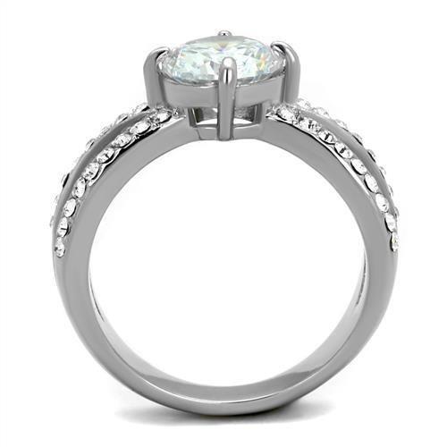 TK2165 - High polished (no plating) Stainless Steel Ring with AAA Grade CZ  in Clear-2