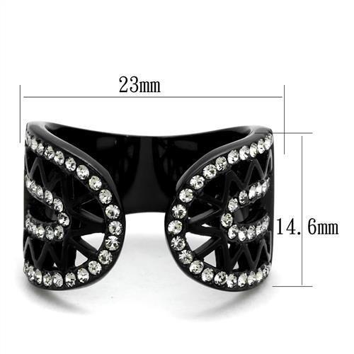 TK2166 - IP Black(Ion Plating) Stainless Steel Ring with Top Grade Crystal  in Black Diamond-1