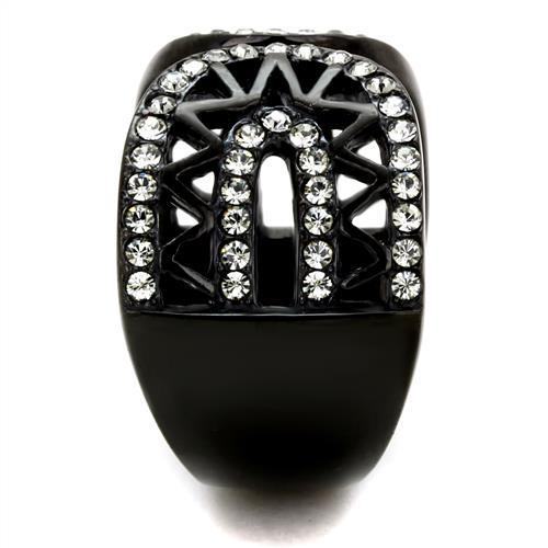 TK2166 - IP Black(Ion Plating) Stainless Steel Ring with Top Grade Crystal  in Black Diamond-3