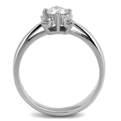 TK2172 - High polished (no plating) Stainless Steel Ring with AAA Grade CZ  in Clear-2