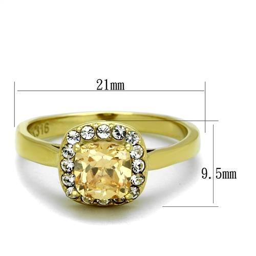 TK2173 - IP Gold(Ion Plating) Stainless Steel Ring with AAA Grade CZ  in Champagne-1