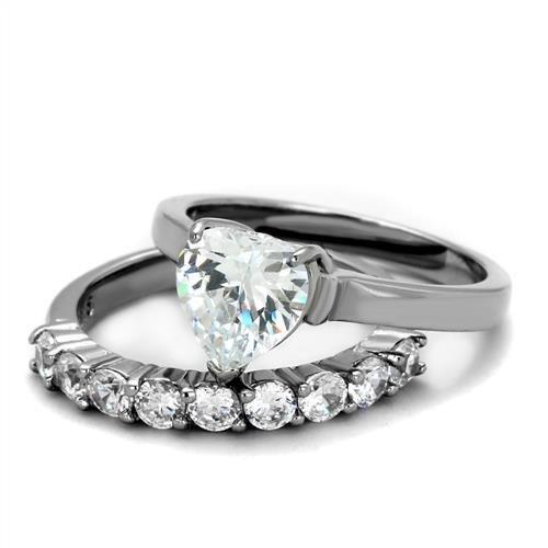 TK2176 - High polished (no plating) Stainless Steel Ring with AAA Grade CZ  in Clear-1