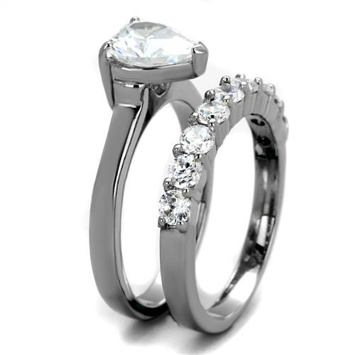 TK2176 - High polished (no plating) Stainless Steel Ring with AAA Grade CZ  in Clear-3