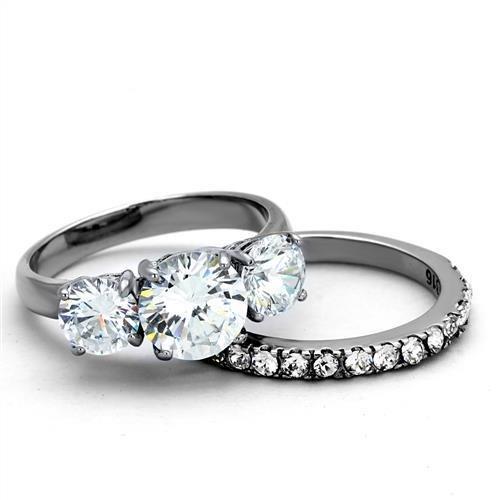 TK2177 - High polished (no plating) Stainless Steel Ring with AAA Grade CZ  in Clear-1
